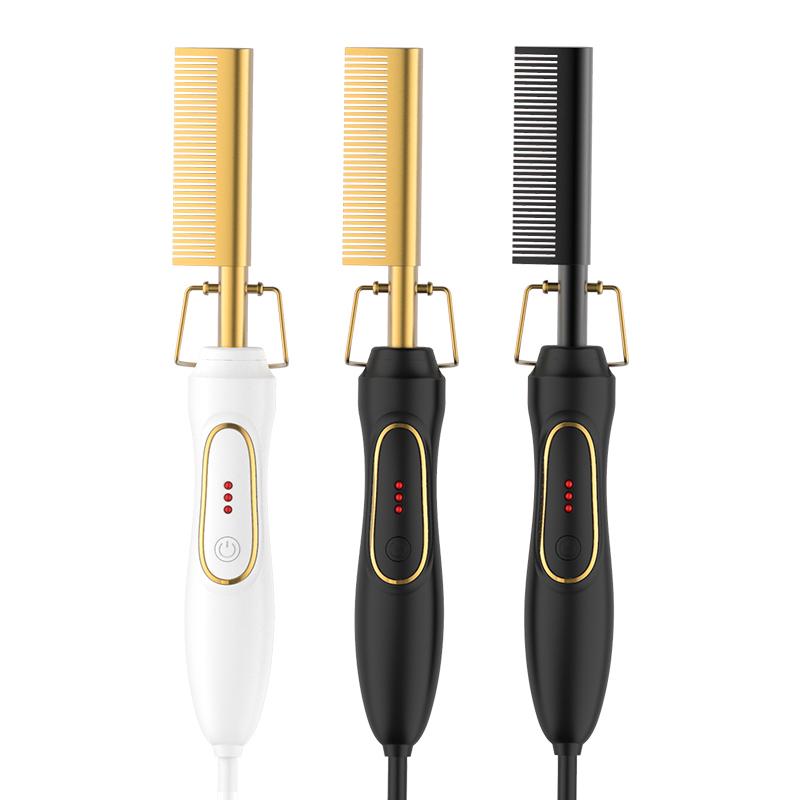 Multi-functional Luxury Custom Rhinestone Flat Travel Copper Electric Straighten Hair Straightener Brush Hot Comb