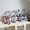 Stylish Colorblock Plaid Tote Bag For Women In Pink Blue And Purple For Everyday Use
