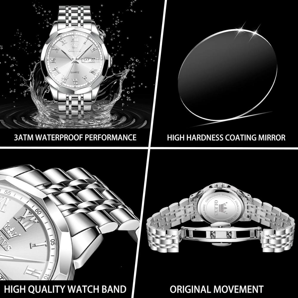 Iqiyi OlevS Men S Analog Quartz Waterproof buSineSS Watch Silver White 9990