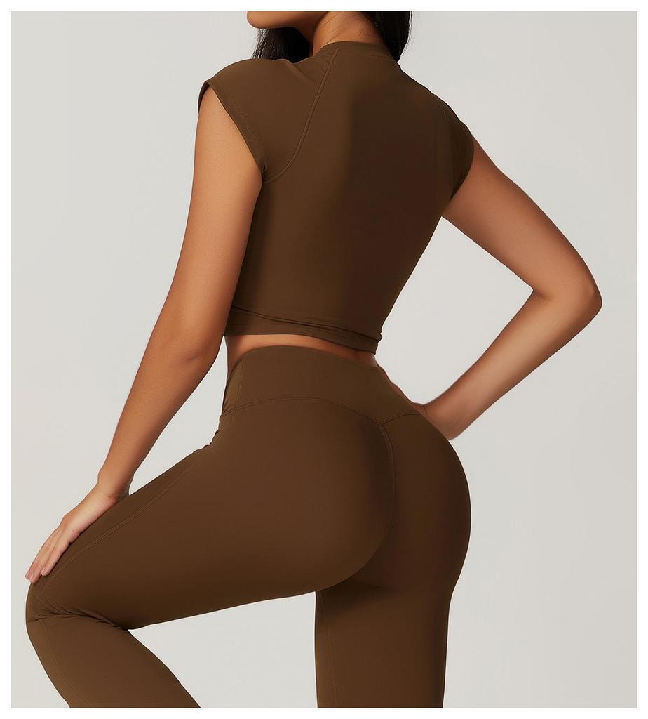 Umweltfreundliches, recyceltes, schnell trocknendes Yoga- und Lauf-Outfit - Damen-Fitnessanzug mit kurzen Ärmeln und stilvollem Rückendesign (Modell 8799)