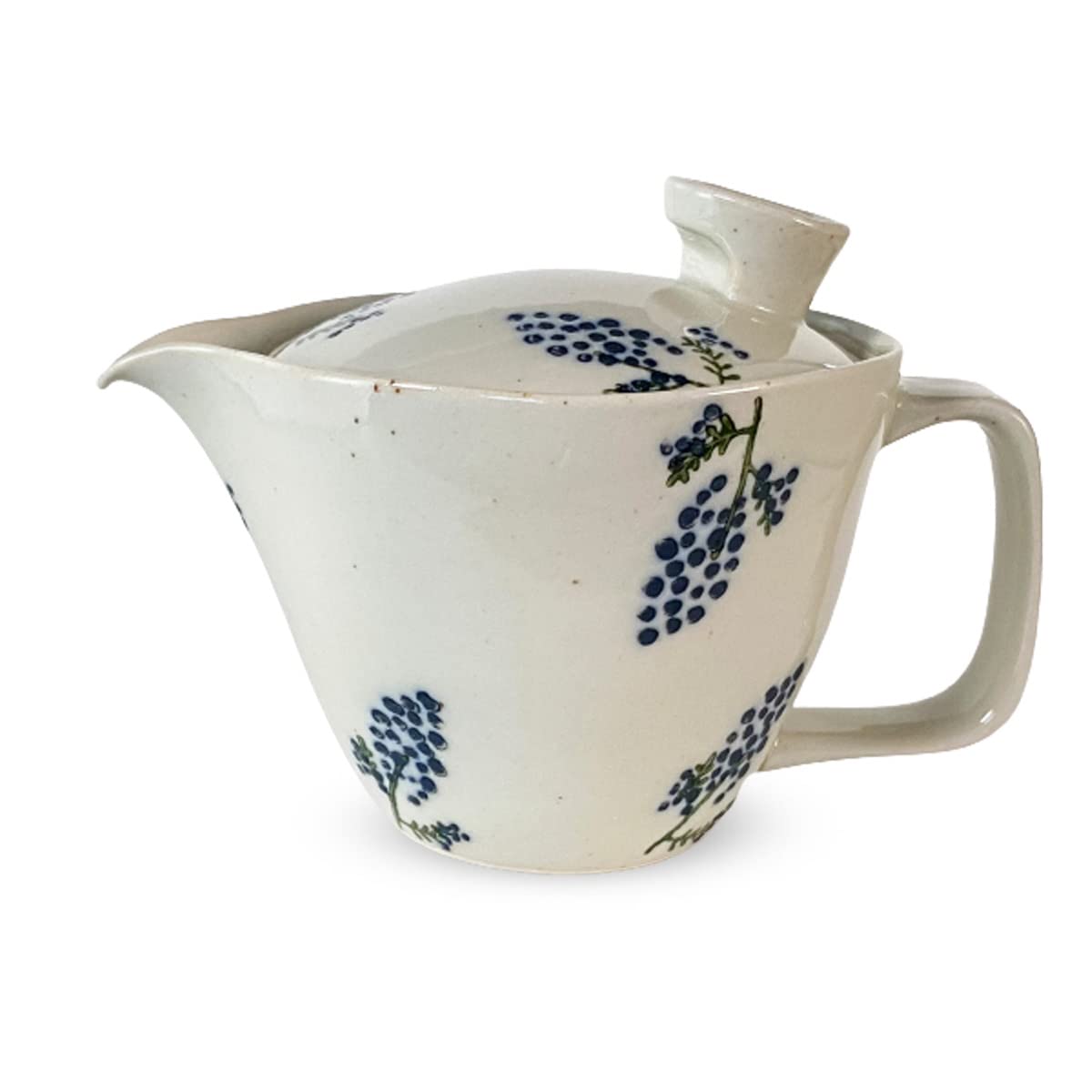 J-kitchens Teapot with Strainer, 240ml Capacity, for 1-2 People, Made in Japan, Hasami Ware, Water-Repellent Mimosa (Earthenware), Small, Blue
