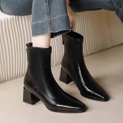 Dicke Ferse kurze Stiefel Damen 2025 neu Winter Damen Schuhe spitz mittelhoch dünne Stiefel französische braune Stiefel Damen mittelhohe Stiefel