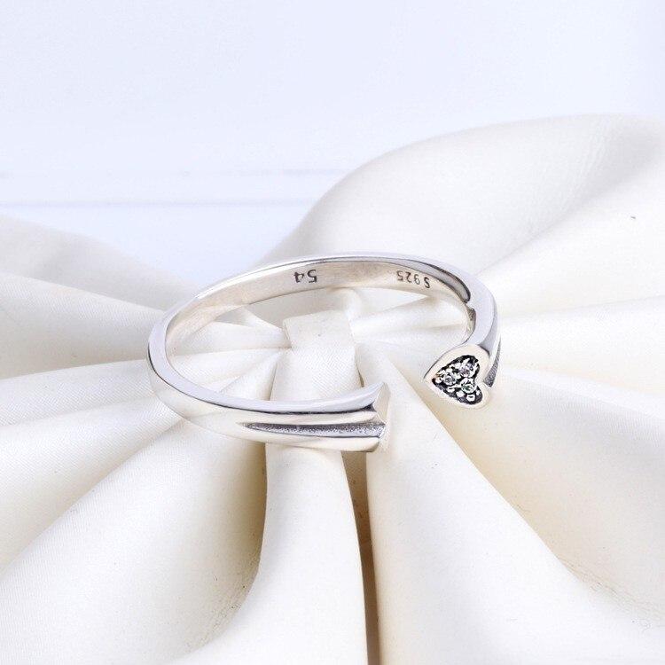 New 925 Sterling Silver Pan Ring Shiny Open Heart With Crystal Ring For Women Wedding Party Gift Fashion Jewelry