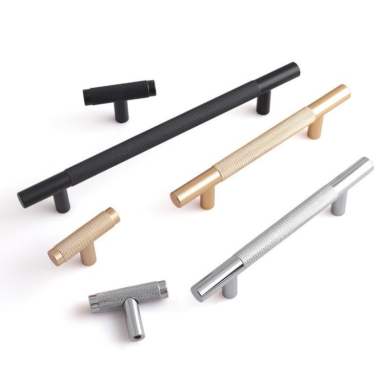 Modern Minimalist Gold and Black Knurled Aluminum Drawer Pull Handle