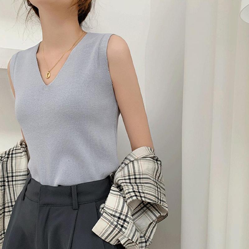 Korean Temperament V-Neck Sleeveless Versatile Slim Knitted Vest For Women