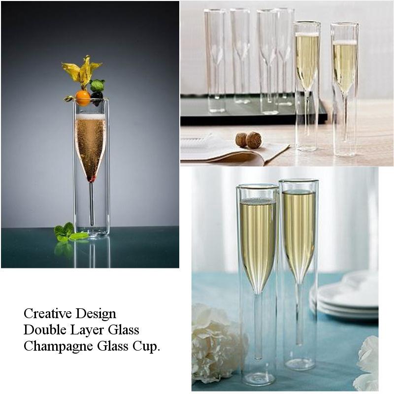 2 Stück 150ml doppelwandiges Glas Champagnerflöte Französischer Stil Romantische Hochzeitsfeier Weinglas Restaurant Sherryglas Aperitifglas