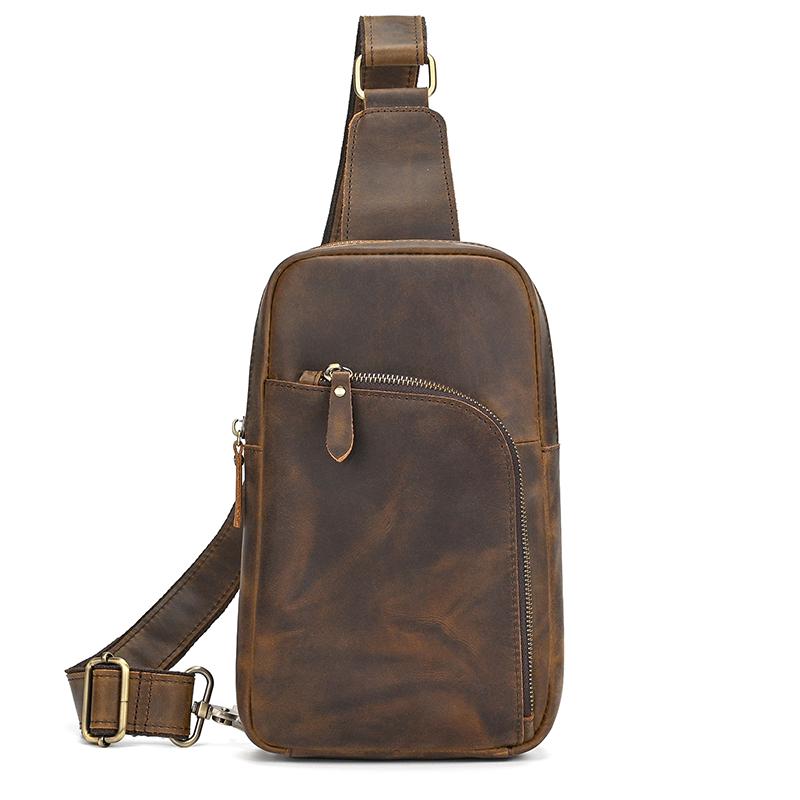Casual Leather Chest Bag Retro Men's Chest Packs Single Shoulder Bag Crossbody Sling Bag for Men Chest Bag Male Outdoor Bag