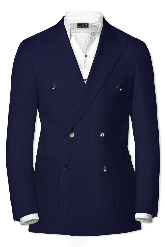 Спортивный блейзер из шерсти глубокого синего цвета, двубортный 38