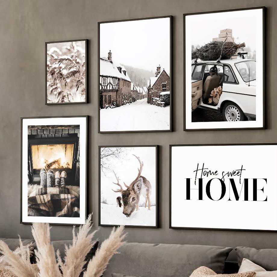 Winter Warm Home Pine Tree Deer Tiger Owl Nordic Posters And Prints Wall Art Canvas Painting Wall Pictures For Living Room Decor