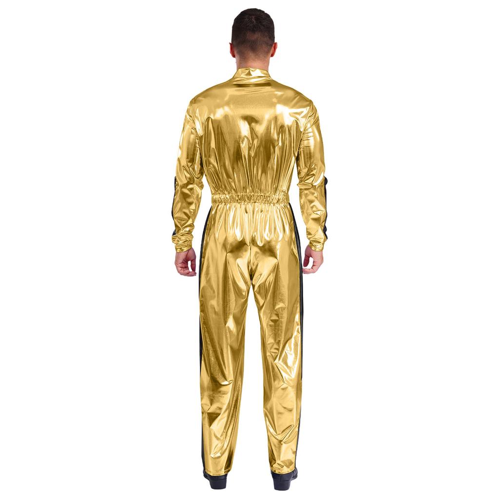 Combinaison de fête scintillante pour homme M-3XL: Body Brillant avec Bloc de Couleurs & Taille Élastique, Manches Longues Mode pour Club & Événements