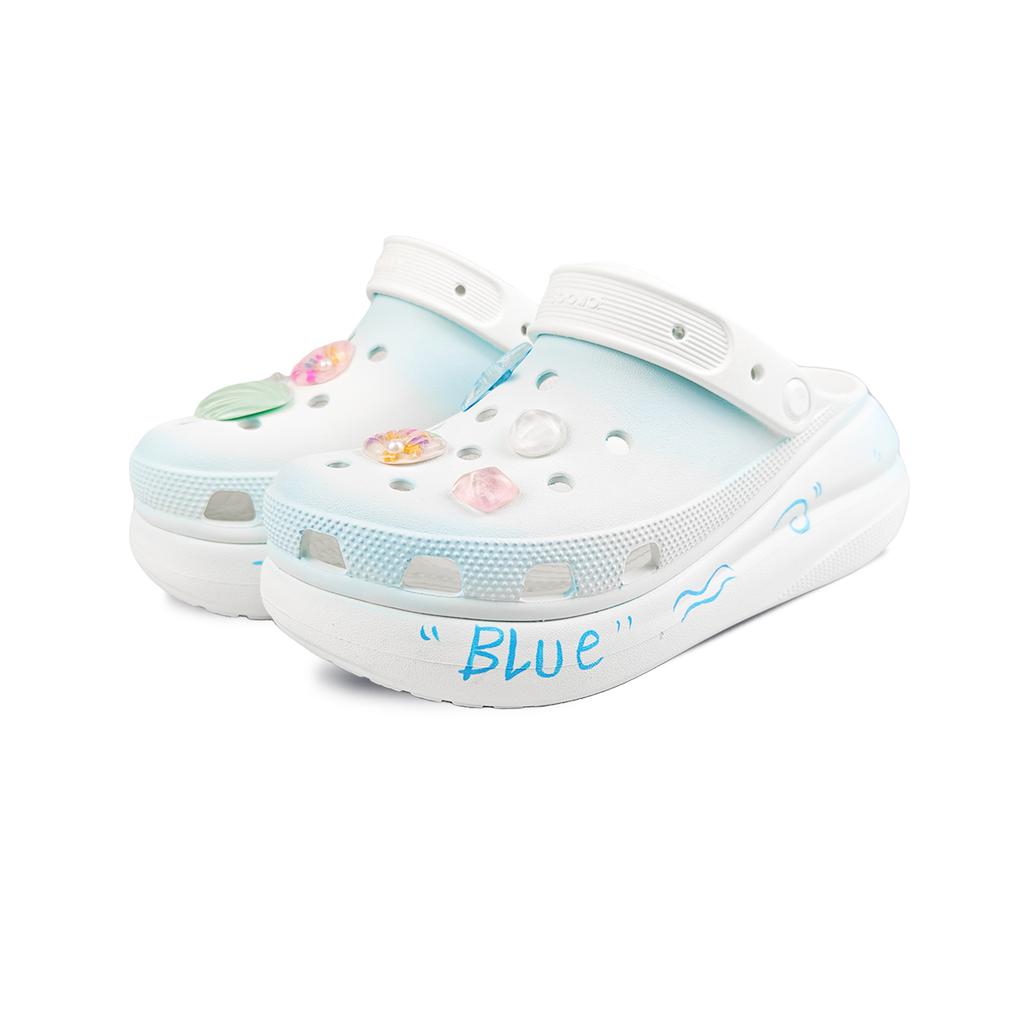 Crocs Crush Clog EVA Ocean & Shell Puff Shoes Casual & Comfortable Hole Shoes Women's White Blue