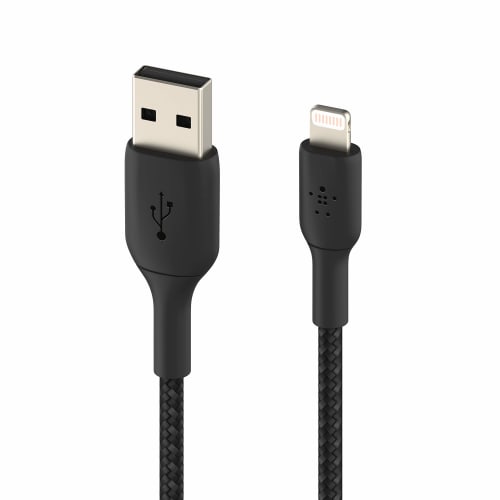 Belkin USB-A To Lightning Cable Braided Braid Compatible with iPhone 13 / 12 / SE / 11 / XR Fast Charging Ultra Durable MFi Certified 3M Black BOOST C