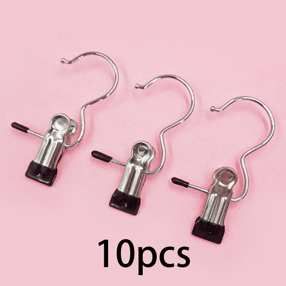 10pcs Premium Stainless Steel Clothes Clips, Adjustable Metal Pants Skirt Hanger with Grip Clips Hook Laundry Home Organizer Black-10PC