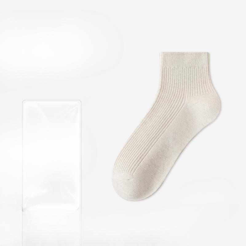 Female Autumn Pure Color Sweat Absorbing Breathable Deodorant Sports Short Tube Cotton Socks