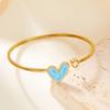 New Trendy Gold Plated Simple Heart Cuff Bangles for Women High Quality Stainless Steel Crystal Bracelets Waterproof Jewelry