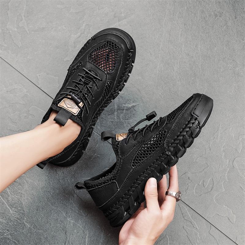 Fashion Men Fashion Hot Sale Walking Shoes Handmade Leather Casual Flats Outdoor Hollow Out Sneakers Male Comfortable Leather Sandals