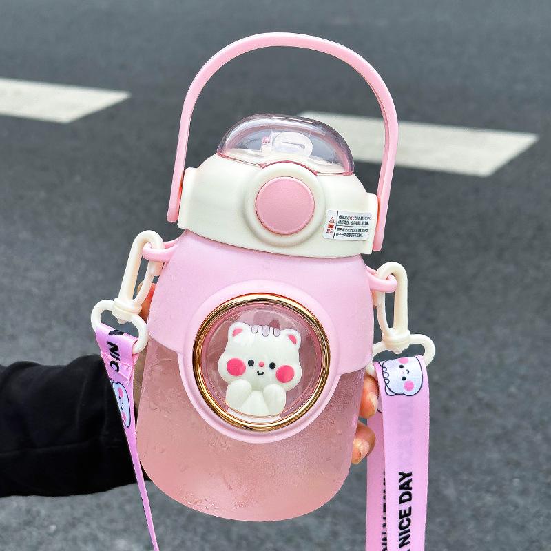 Large Capacity Cute Girl's Straw Cup - Children's Big Belly Water Bottle for School and Sports
