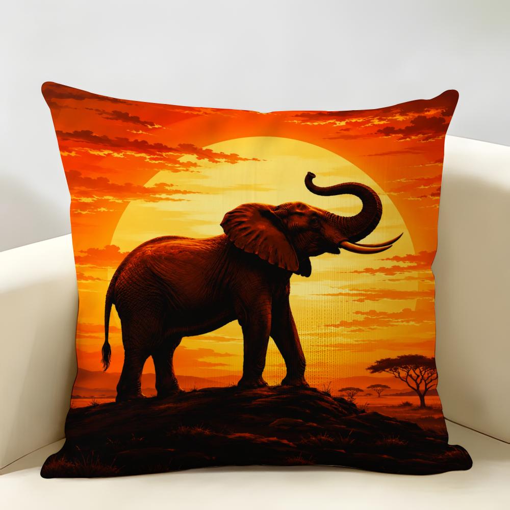 African Elephant Cushion Cover Durable Hypoallergenic Organic Linen Pillow Cover Short Size Washable SkinFriendly