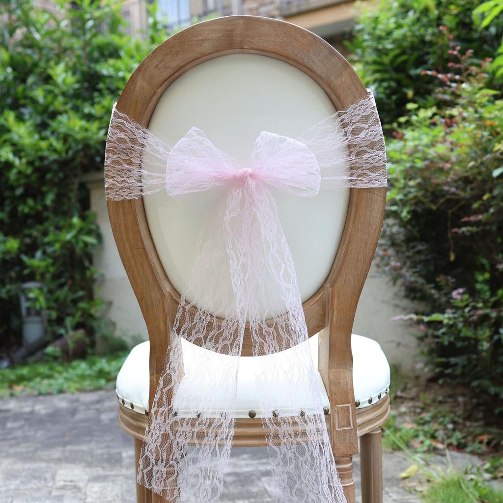 10Pcs 18x275cm White Lace Chair Sashes Boho Bows Rustic Chair Ties Slipcovers for Wedding Baby Shower Birthday Party Table Decor