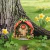 Wooden Fairy Garden Decoration, Tree Hollow Cottage Door with High-Definition UV Printing, Waterproof Acrylic Outdoor Garden Ornament for Plants Pots
