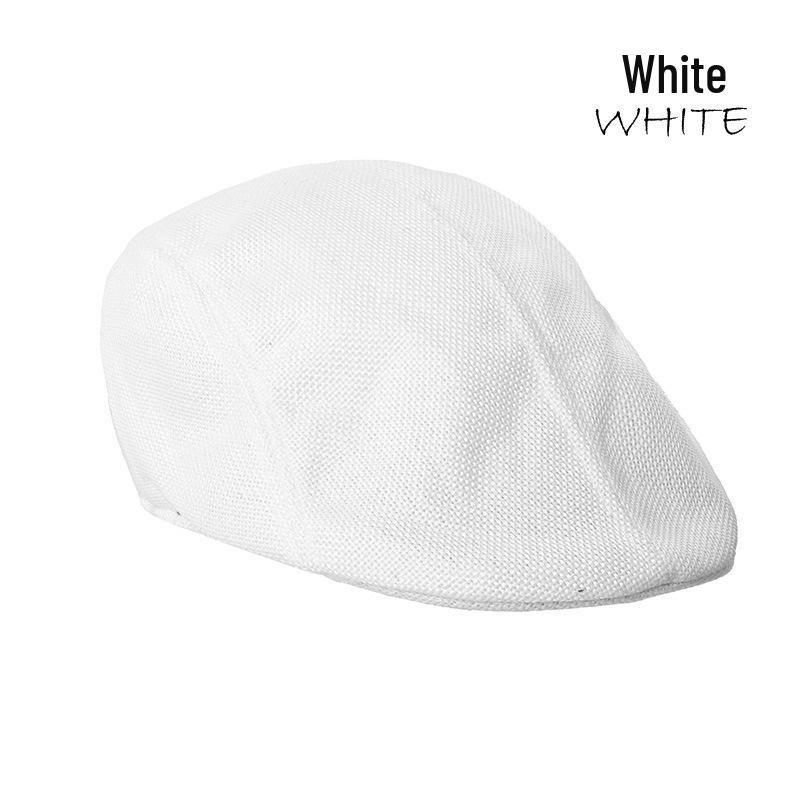 Breathable Spring & Autumn Linen Beret - Unisex Sun Hat, Solid Color, Hollow Design.