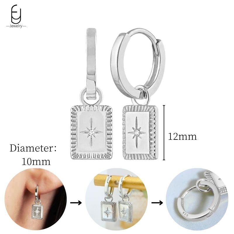 925 Sterling Silver Needle Vintage Heart/Shell Pendant Earrings Round/Square Plate Hoop Earrings for Women Party Fashion Jewelry
