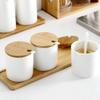 1/2Pcs Ceramic Oil Pot Spice Food Storage Jar with Airtight Seal Bamboo Lid Kitchen Accessories Organizing Tools for Soy Sauce