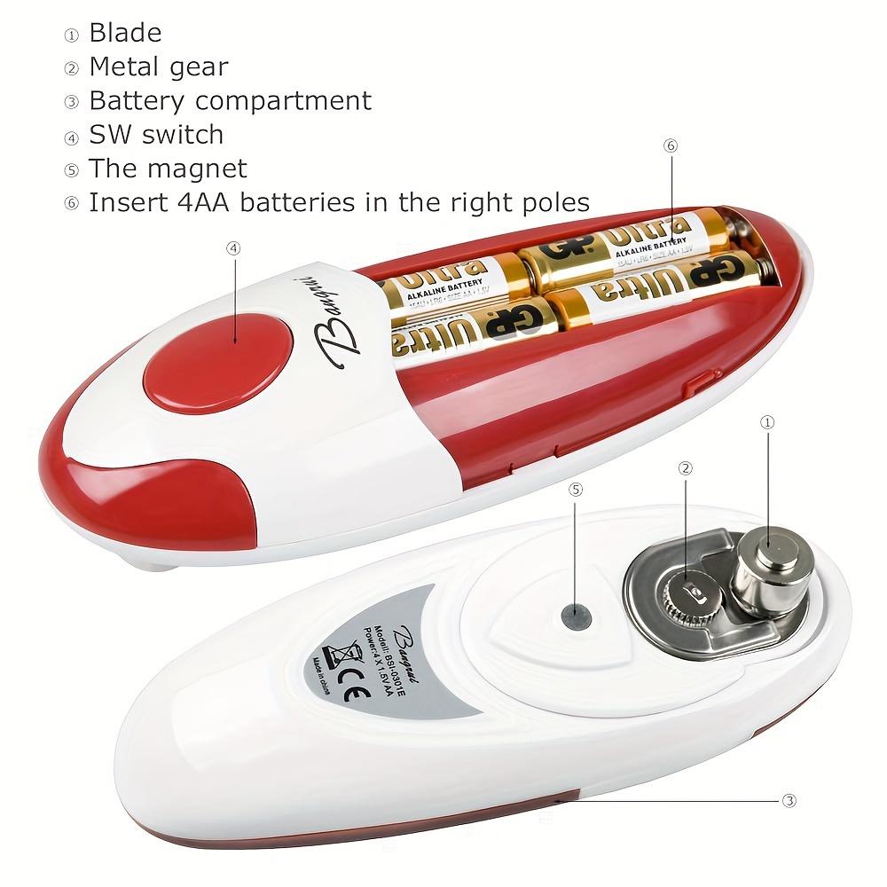 Bangrui Electric Can Opener Hands Free, Battery Operated with Smooth Edge, Red White Design, Ideal for Seniors with Arthritis,Easy Grip Kitchen Gadget