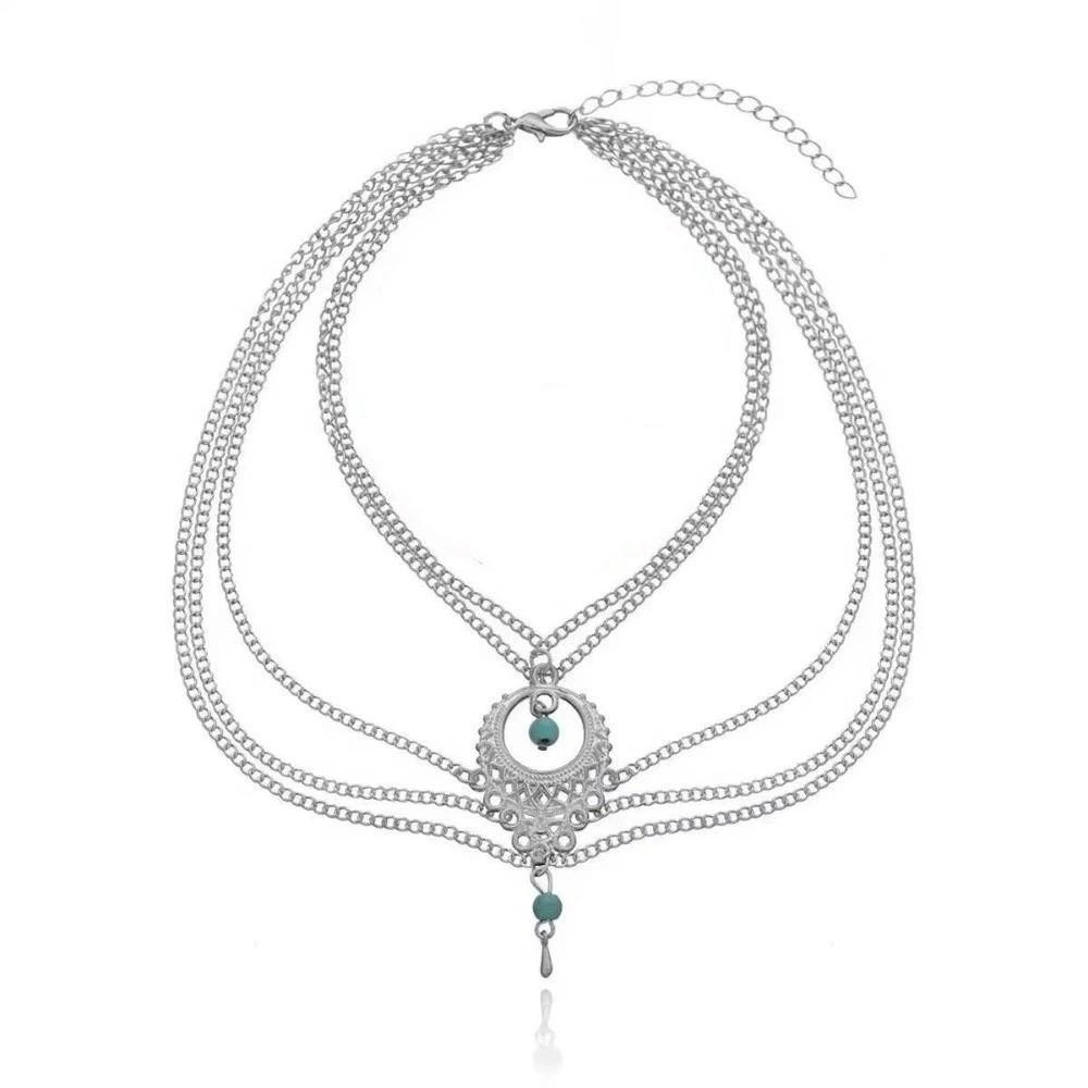 

Handmade Turquoise Foot Chain Bohemian Style Foot Jewelry Casual Hollow Anklet Vacation серебряный