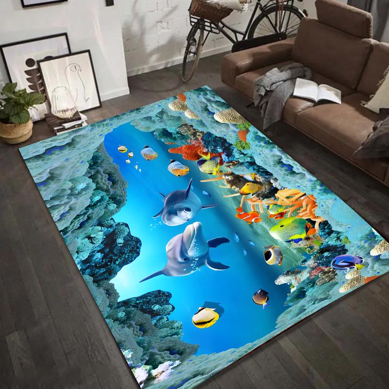 3D Underwater World Dolphin Carpet Non-Slip Rug Mat for Living Room Home Decoration Carpets for Living Room Bedroom Decor
