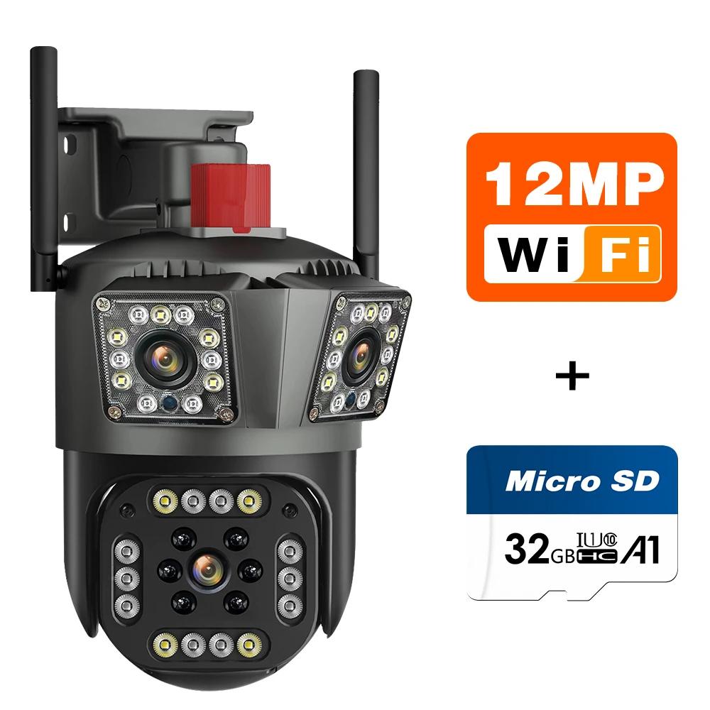 2026 New WiFi 6K 12MP PTZ IP Camera Three Screens Security Protection Motion Human Detection Outdoor IP CCTV Survalance Smart Home