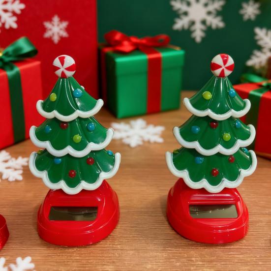 Christmas Solar Tree, Swinging Tree Car Dashboard Decor, Solar Powered Nodding Ornament for Vehicle And Desk Festive Holiday Decor