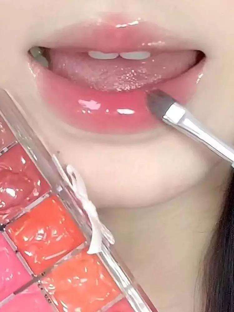 DIY Lipstick Ten-Color Lip Jelly Palette, Glossy Mirror Finish Self-Adjustable Lip Glaze, Nude Color Series, Layered Application, Plump Lip Gloss
