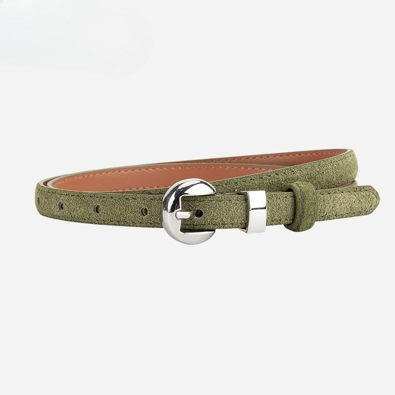 Retro Popular Genuine Leather Women's Fine Belt Matte Silver Pin Buckle High-end Jeans with Accessories for Women's Belt