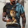 3D Printed Magical Poster Wizard Cat T Shirt For Men Funny Cute Animal Pattern T-Shirts Summer Short Sleeve Round Neck Tops Tees