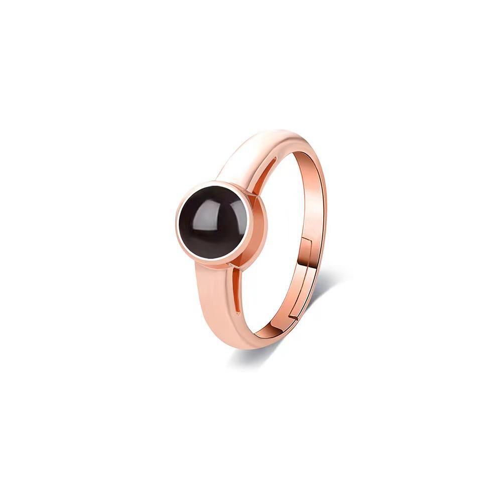 Sterling Silver S925 Projection Couple Rings -  I Love You  in 100 Languages, Customizable Color & Picture. Adjustable Opening