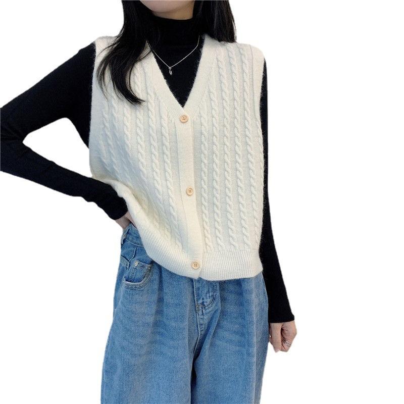 Vest Knitted Short Top Outfit Sleeveless Sweater Cardigan with Camisole for Women