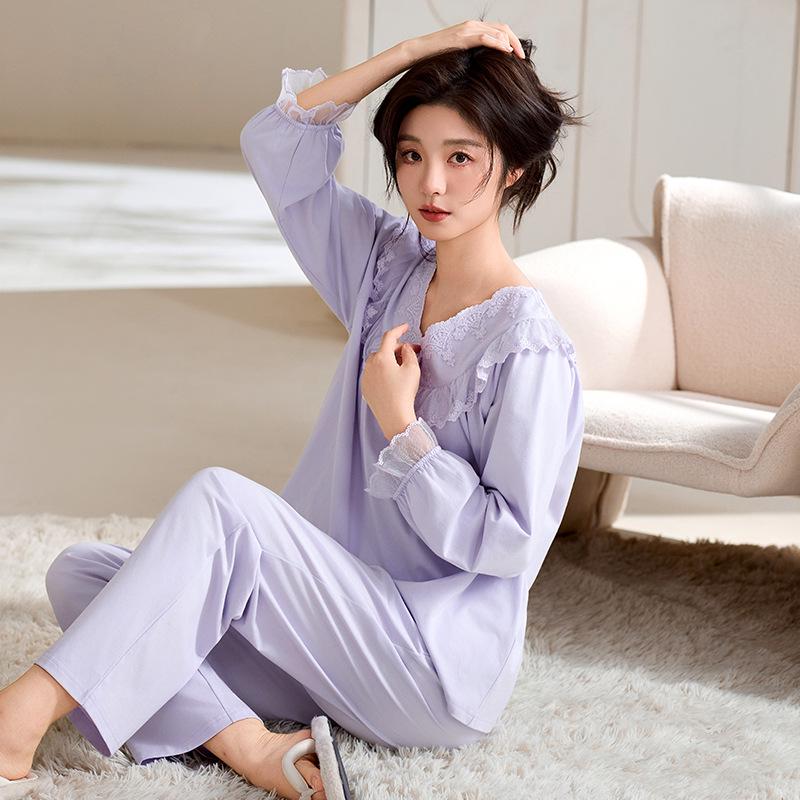 Women's Long Sleeve Modal Cotton Pajamas - Thin, Plus Size Home Wear for Middle-Aged Moms, Ideal for Spring, Autumn, and Winter