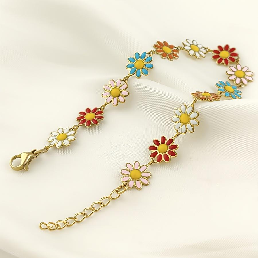 1pc Stainless Steel Enamel Women's Bracelet Colorful Chrysanthemum Bracelet