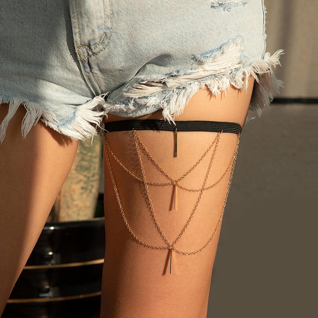 Jewelry elastic belt thigh chain leg chain holiday wind metal rod hanging chain fringed leg decoration female