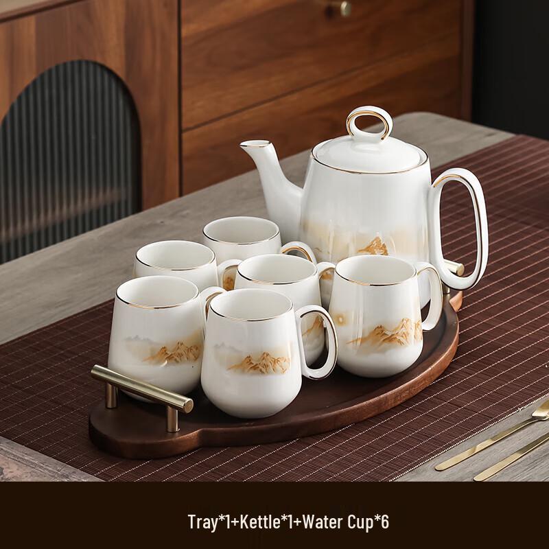 Handun Ceramic Tea Set with Sunrise Golden Mountain Design