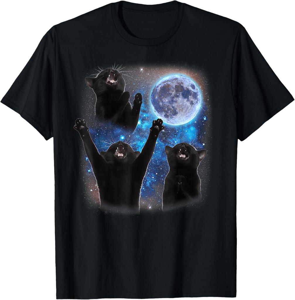 Three Cats Howling At The Moon Weird Meme Tuxedo Cat T-Shirt