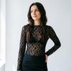 Dlouhý rukáv Průhledný krajkový crop top Jednobarevné Sexy bodycon tričko Pro ženy Párty Klub Podzimní zimní oblečení
