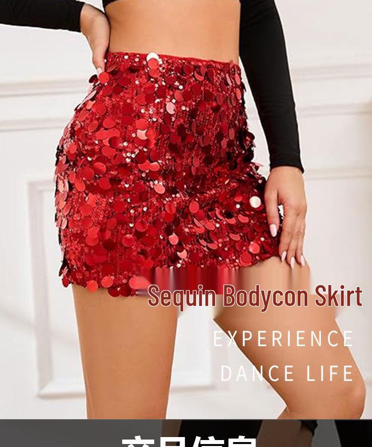 Sexy High Waist Sequined Dance Skirt