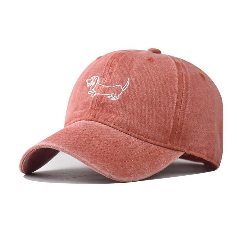 Dachshund Cotton Embroidery Vintage Dog Baseball Cap Curved Brim Casual Outdoor