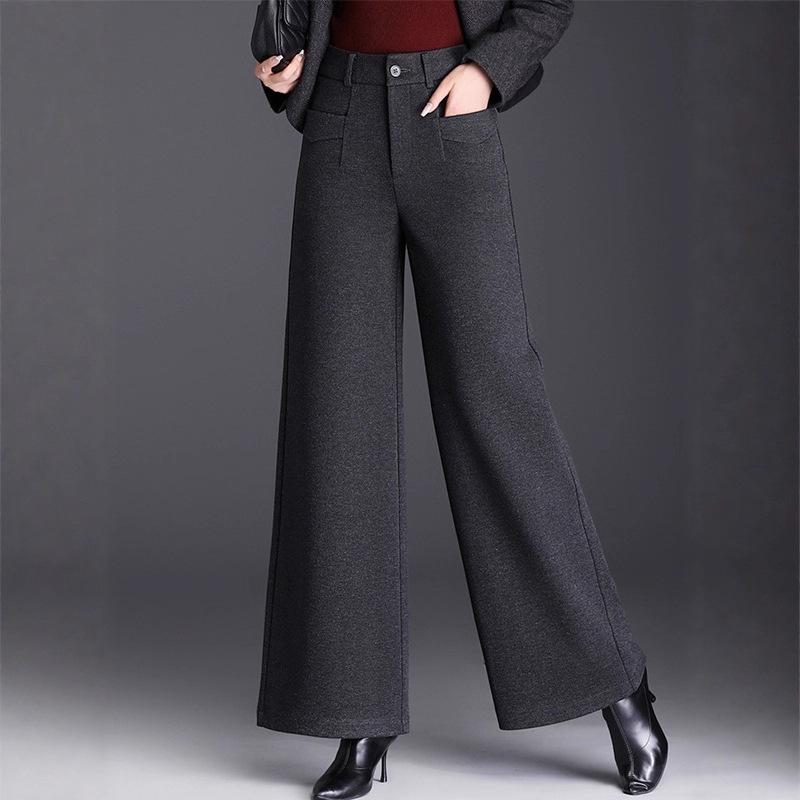 Women's Drapey Loose Suit Pants - Autumn/Winter 2025, Plus Velvet Woolen, High-End Feel, Wide Leg, Straight, Long, Casual Style.