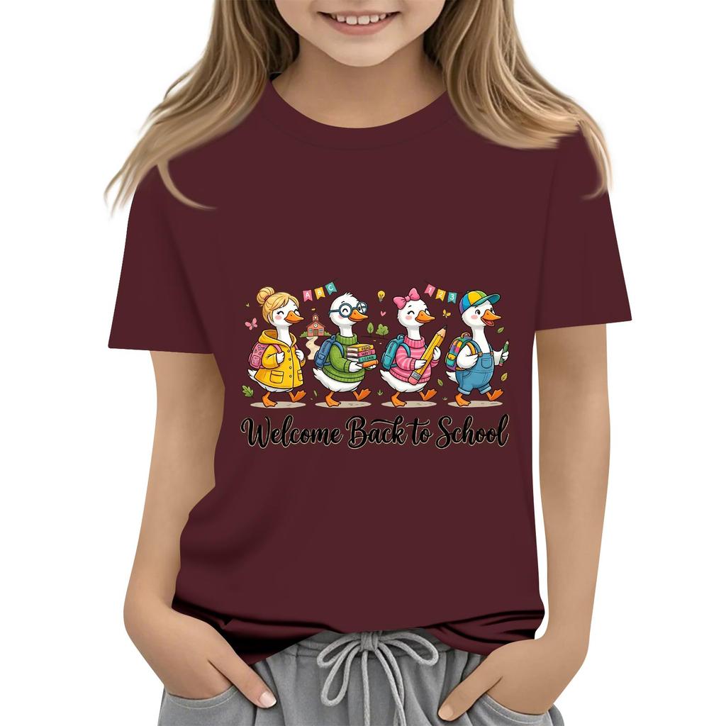 Children's Casual and Fashionable Round-Neck Printed Short-Sleeve Top for Back-to-School