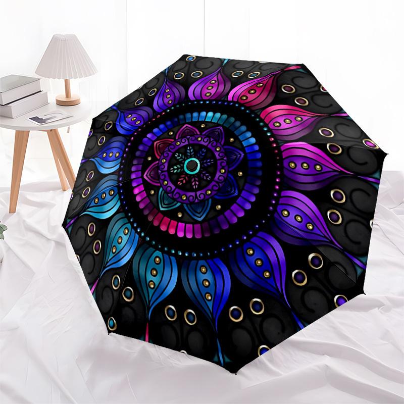 1PC Mandala Design Folding Umbrella with 8 Frames, Automatic Open, Durable Frame, Quality Craftsmanship yy250912078