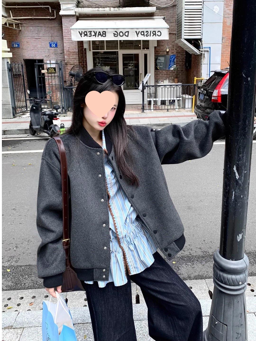 Женская американская ретро бейсбольная куртка - Осень/Зима 2025, Корейский стиль, Свободная, Повседневная, Универсальная XL