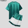 INCERUN Two-pieces Men's Short Sleeve Lace Patchwork T-Shirts Mesh Shorts Outfits Sets